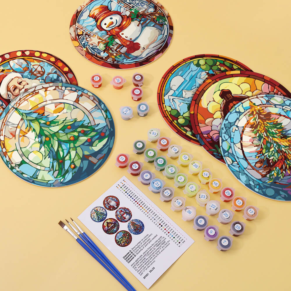 6 Stück Tischsets mit Weihnachtsmann und Weihnachtsbaum Malen nach Zahlen