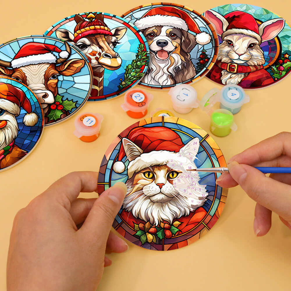 6 Stück Weihnachts-Tieruntersetzer Malen nach Zahlen