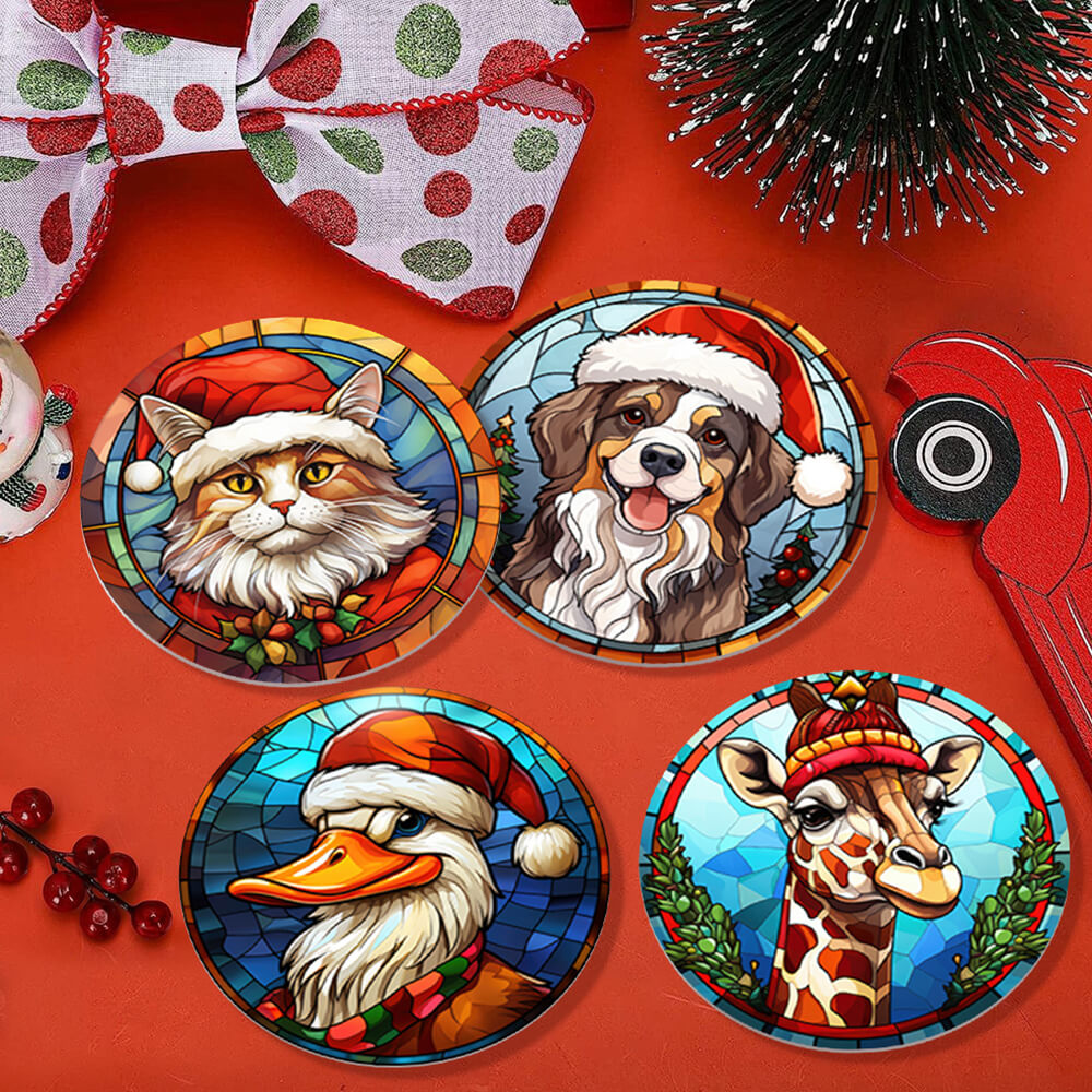 6 Stück Weihnachts-Tieruntersetzer Malen nach Zahlen