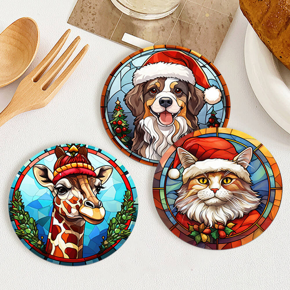 6 Stück Weihnachts-Tieruntersetzer Malen nach Zahlen