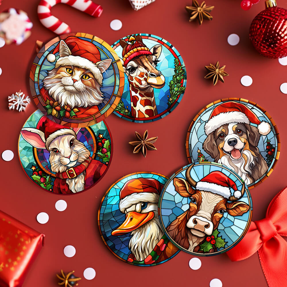 6 Stück Weihnachts-Tieruntersetzer Malen nach Zahlen
