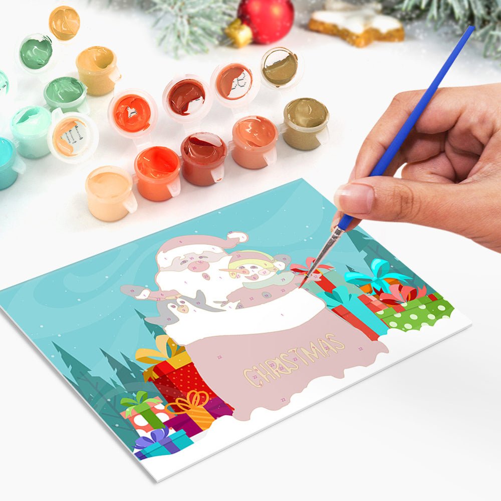 6 Weihnachtskarten Malen nach Zahlen | Weihnachtsmann, Pinguin und Rentier