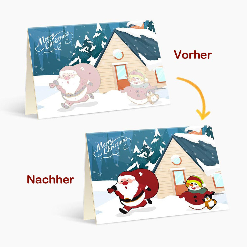 6 Weihnachtskarten Malen nach Zahlen | Weihnachtsmann, Pinguin und Rentier