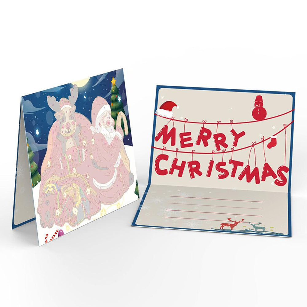 6 Weihnachtskarten Malen nach Zahlen | Weihnachtsmann, Pinguin und Rentier