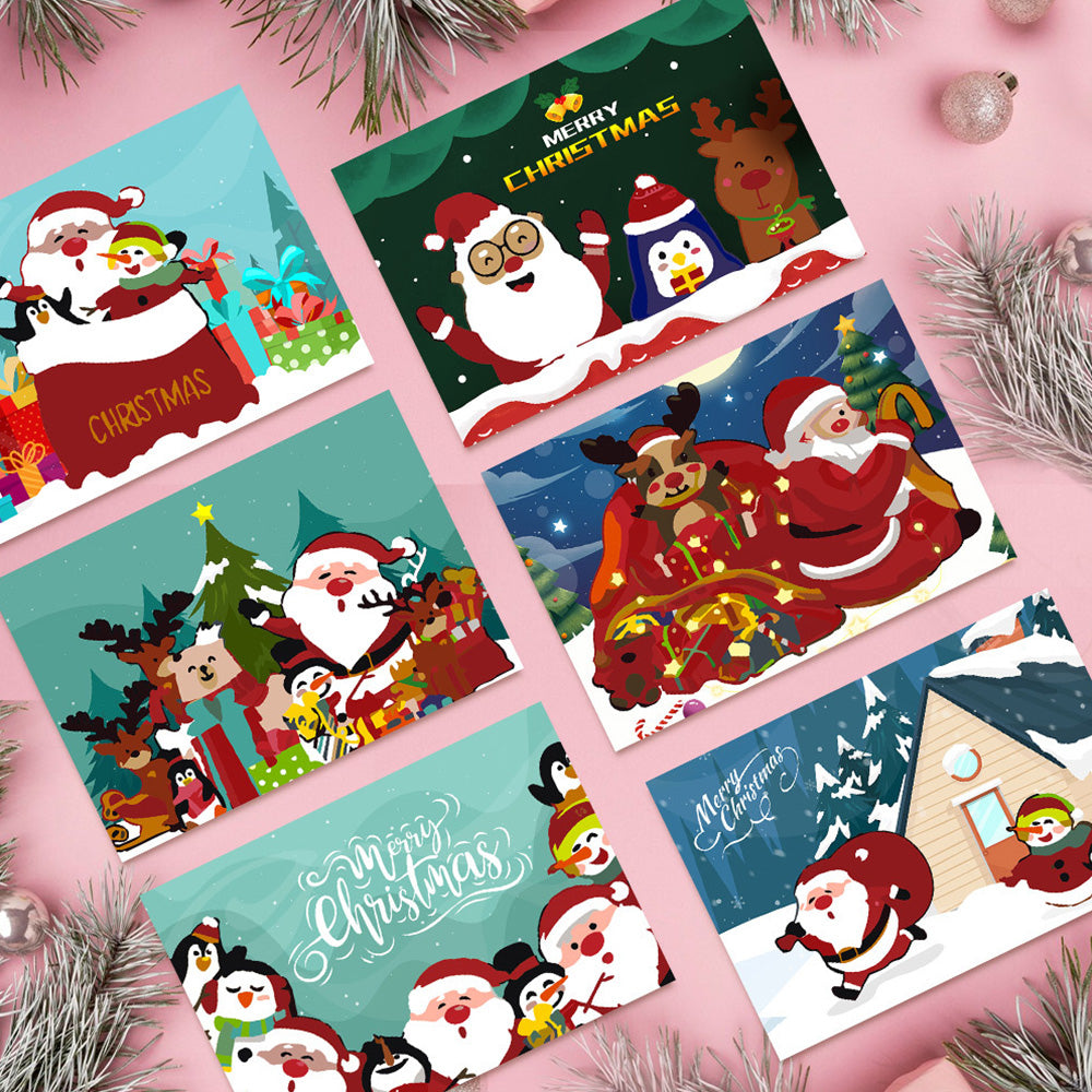 6 Weihnachtskarten Malen nach Zahlen | Weihnachtsmann, Pinguin und Rentier
