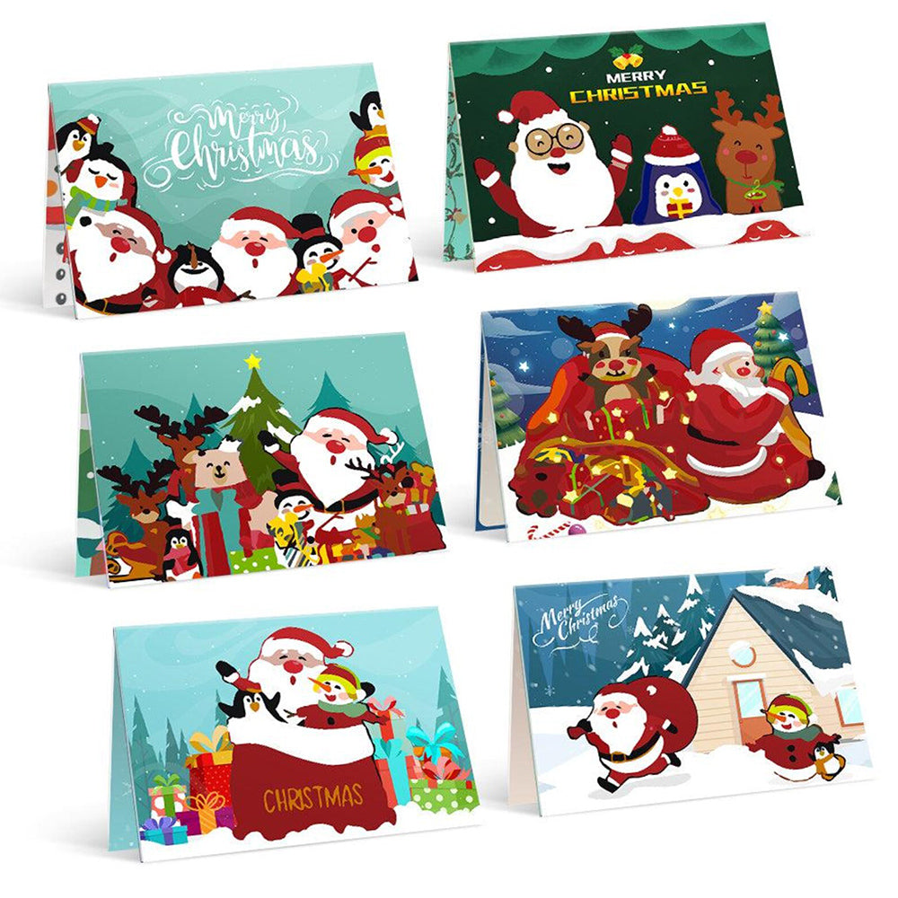6 Weihnachtskarten Malen nach Zahlen | Weihnachtsmann, Pinguin und Rentier