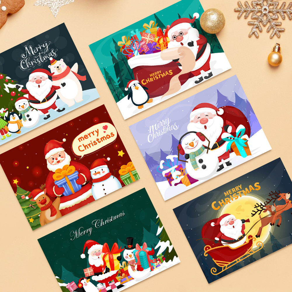 6 Weihnachtskarten Malen nach Zahlen | Weihnachtsmann und Schneemann