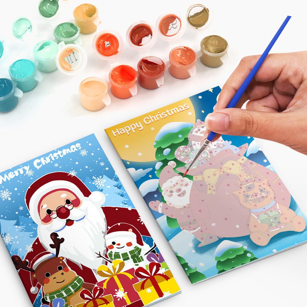 6 Weihnachtskarten Malen nach Zahlen | Weihnachtsmann und Weihnachtsbaum