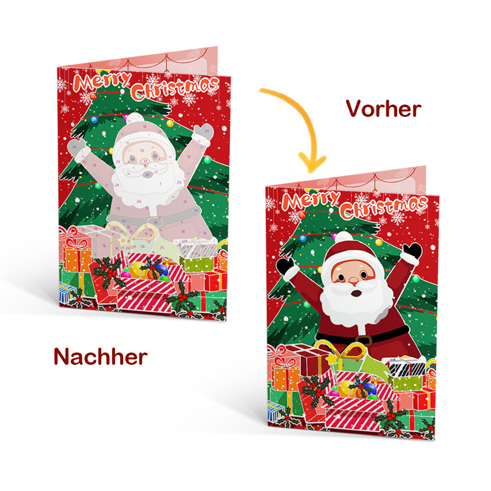 6 Weihnachtskarten Malen nach Zahlen | Weihnachtsmann und Weihnachtsbaum