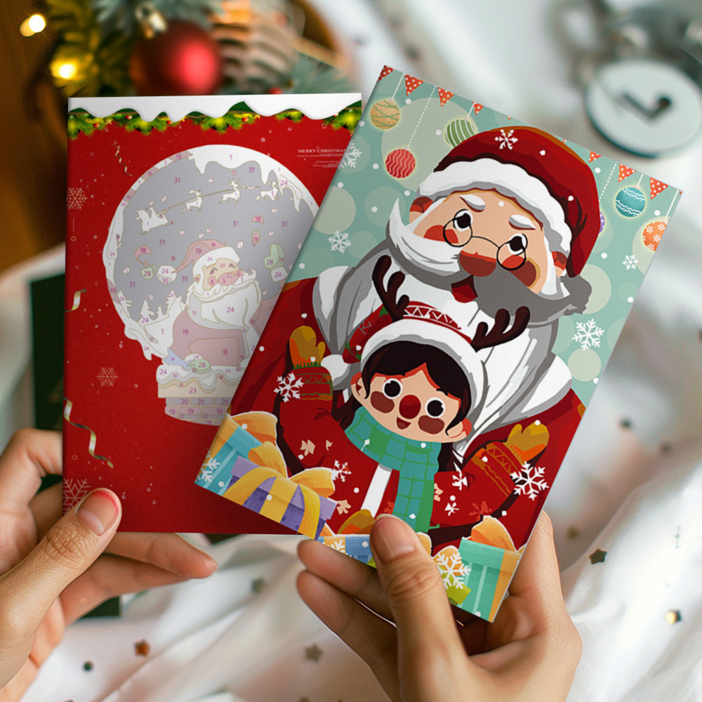 6 Weihnachtskarten Malen nach Zahlen | Weihnachtsmann und Weihnachtsbaum