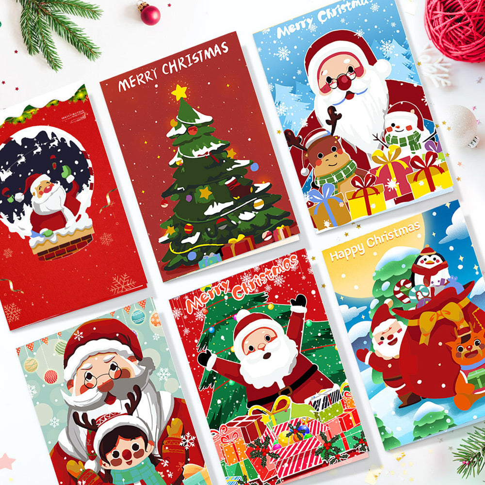 6 Weihnachtskarten Malen nach Zahlen | Weihnachtsmann und Weihnachtsbaum