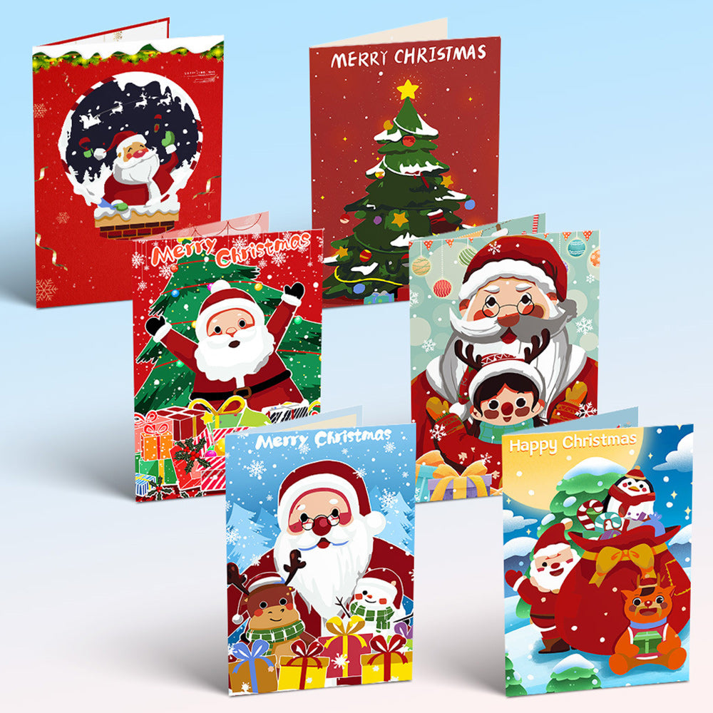 6 Weihnachtskarten Malen nach Zahlen | Weihnachtsmann und Weihnachtsbaum