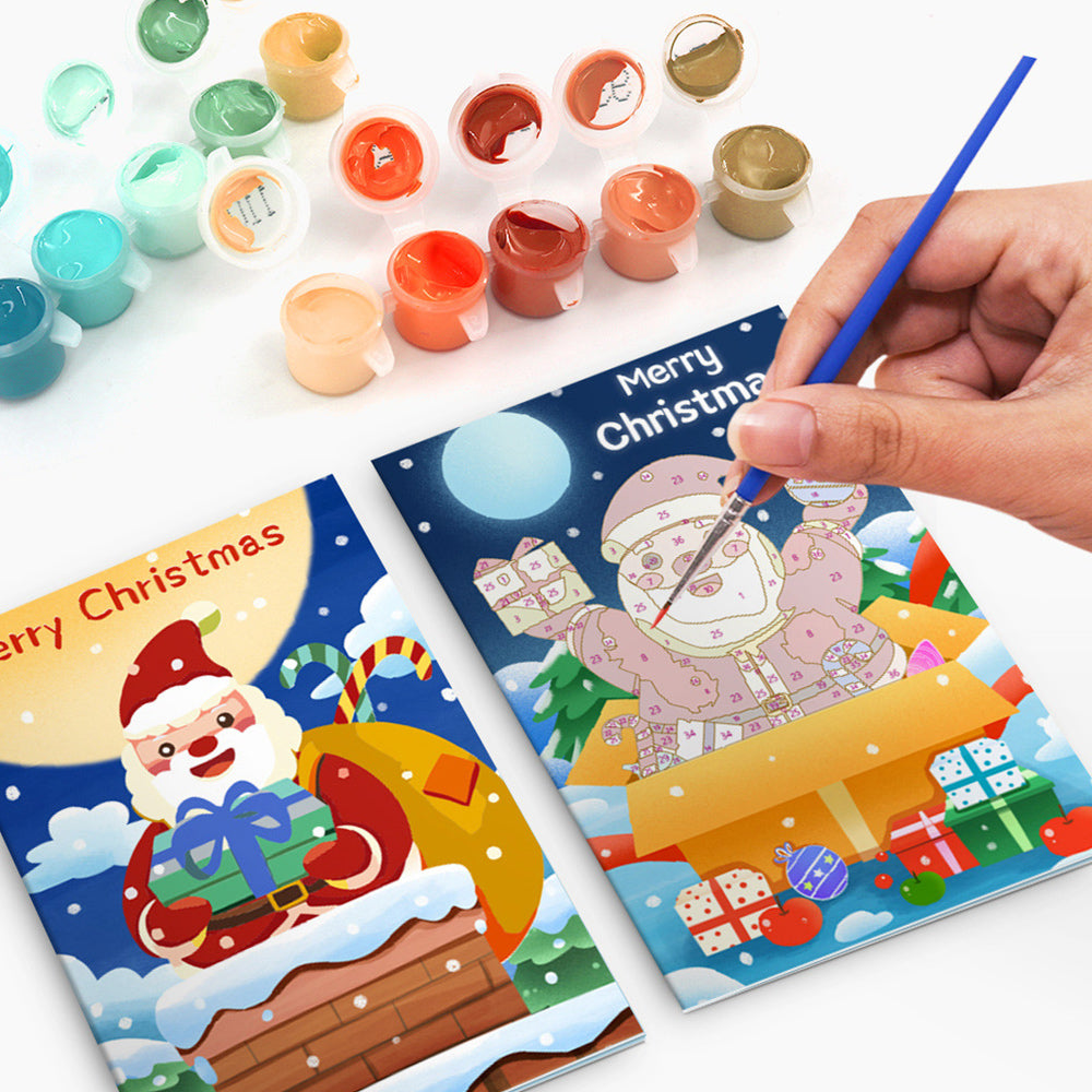 6 Weihnachtskarten Malen nach Zahlen | Weihnachtsmanns Geschenkpaket