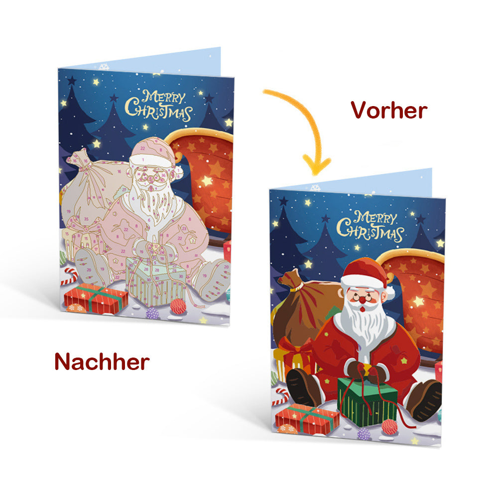 6 Weihnachtskarten Malen nach Zahlen | Weihnachtsmanns Geschenkpaket