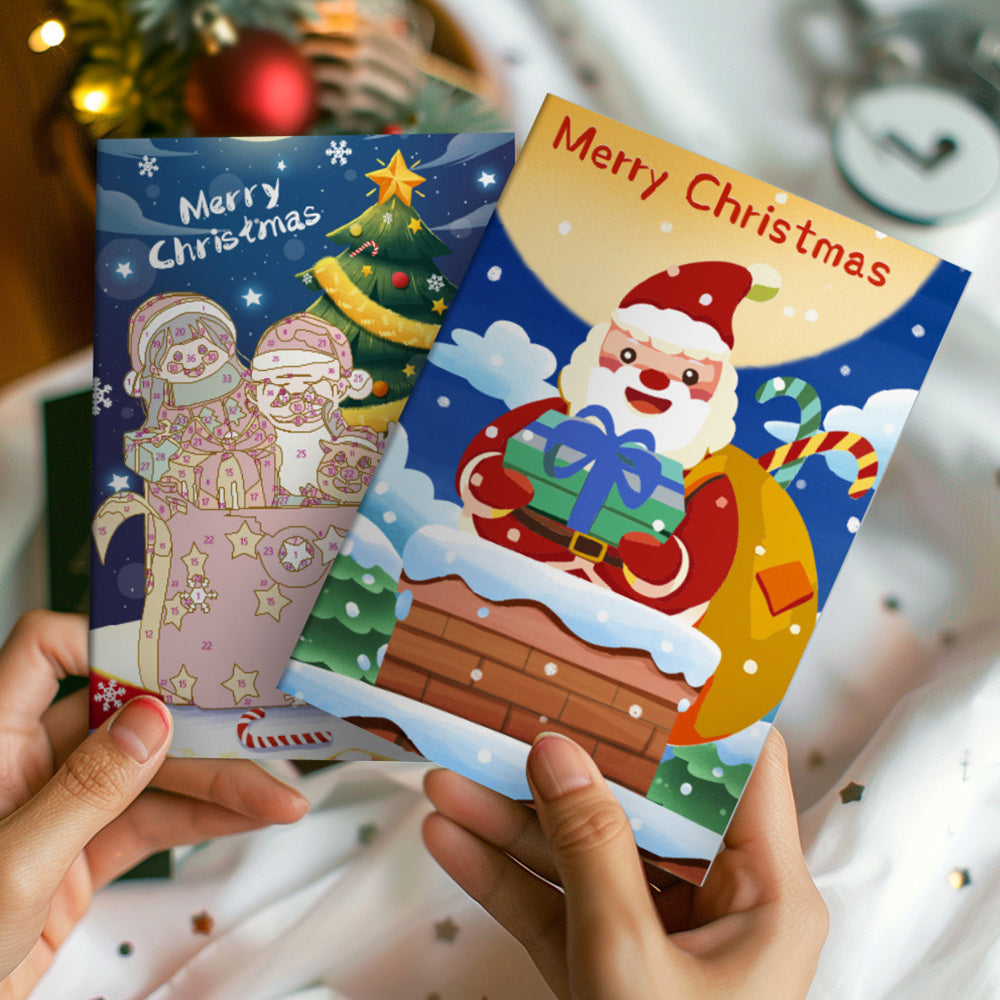 6 Weihnachtskarten Malen nach Zahlen | Weihnachtsmanns Geschenkpaket