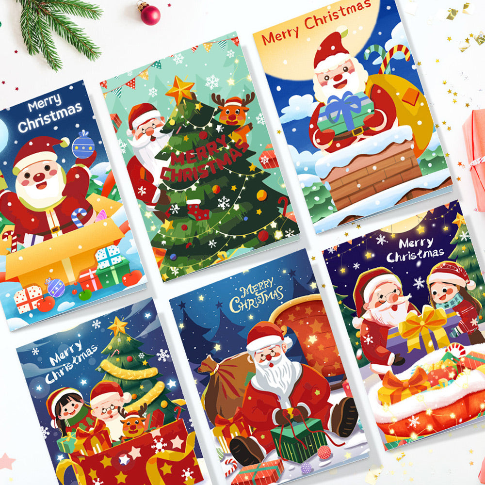 6 Weihnachtskarten Malen nach Zahlen | Weihnachtsmanns Geschenkpaket