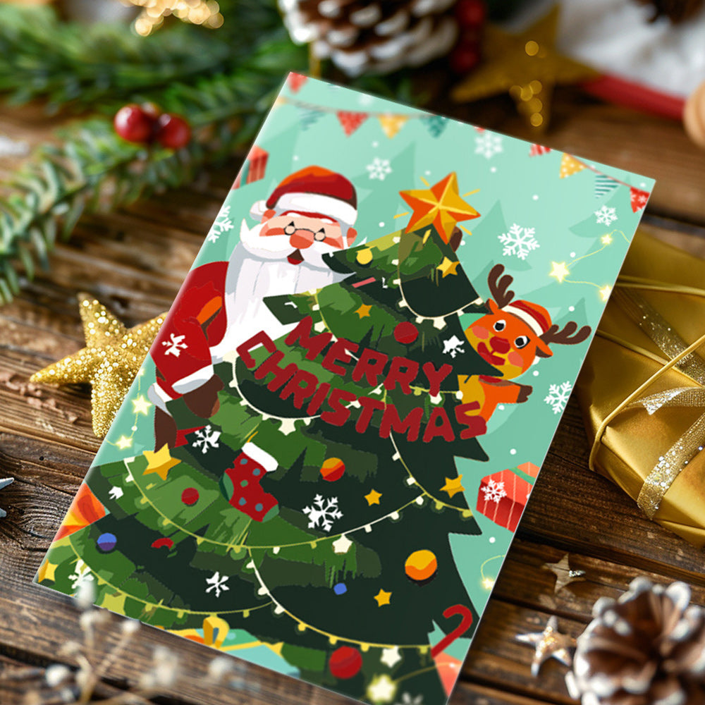 6 Weihnachtskarten Malen nach Zahlen | Weihnachtsmanns Geschenkpaket