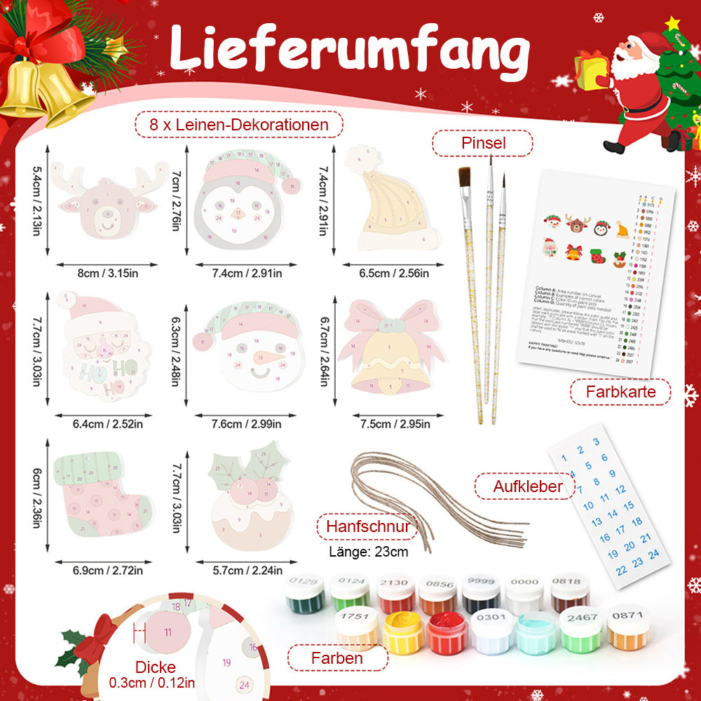 8 Stück Weihnachtsschmuck Malen nach Zahlen | Elch und Pinguin Set