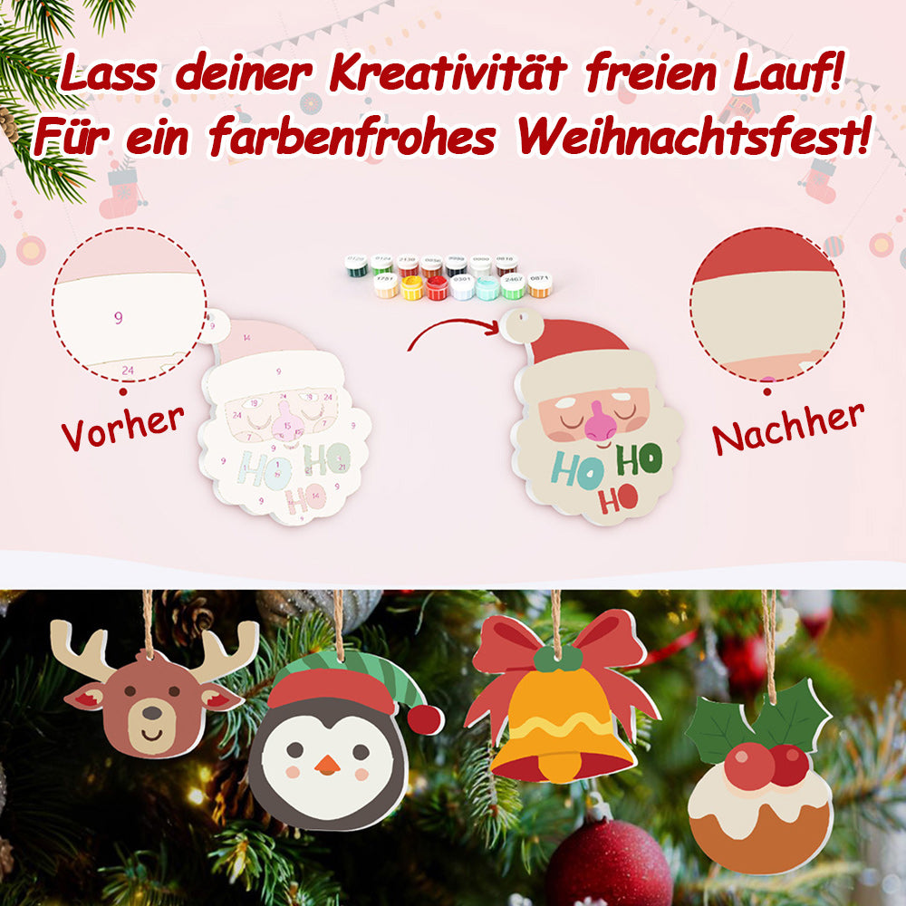 8 Stück Weihnachtsschmuck Malen nach Zahlen | Elch und Pinguin Set