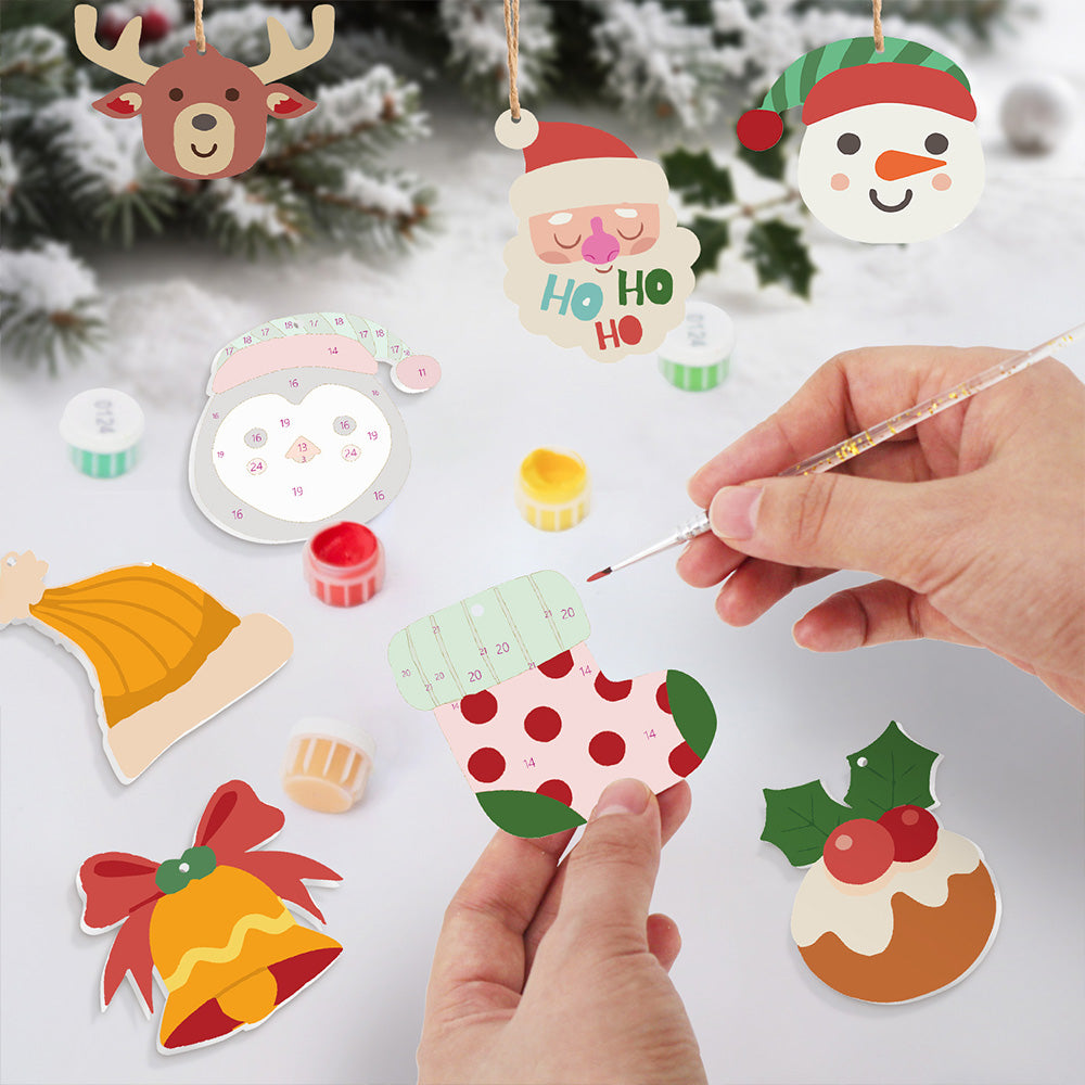 8 Stück Weihnachtsschmuck Malen nach Zahlen | Elch und Pinguin Set