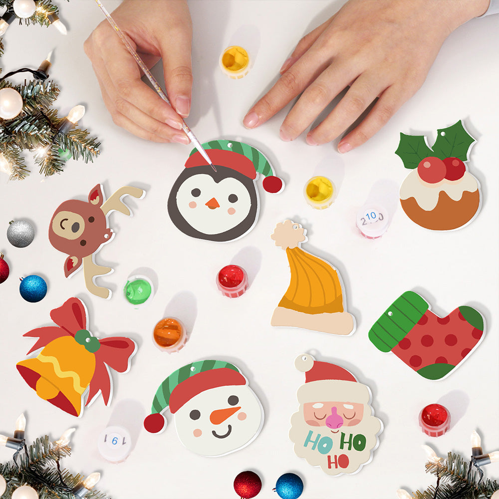 8 Stück Weihnachtsschmuck Malen nach Zahlen | Elch und Pinguin Set