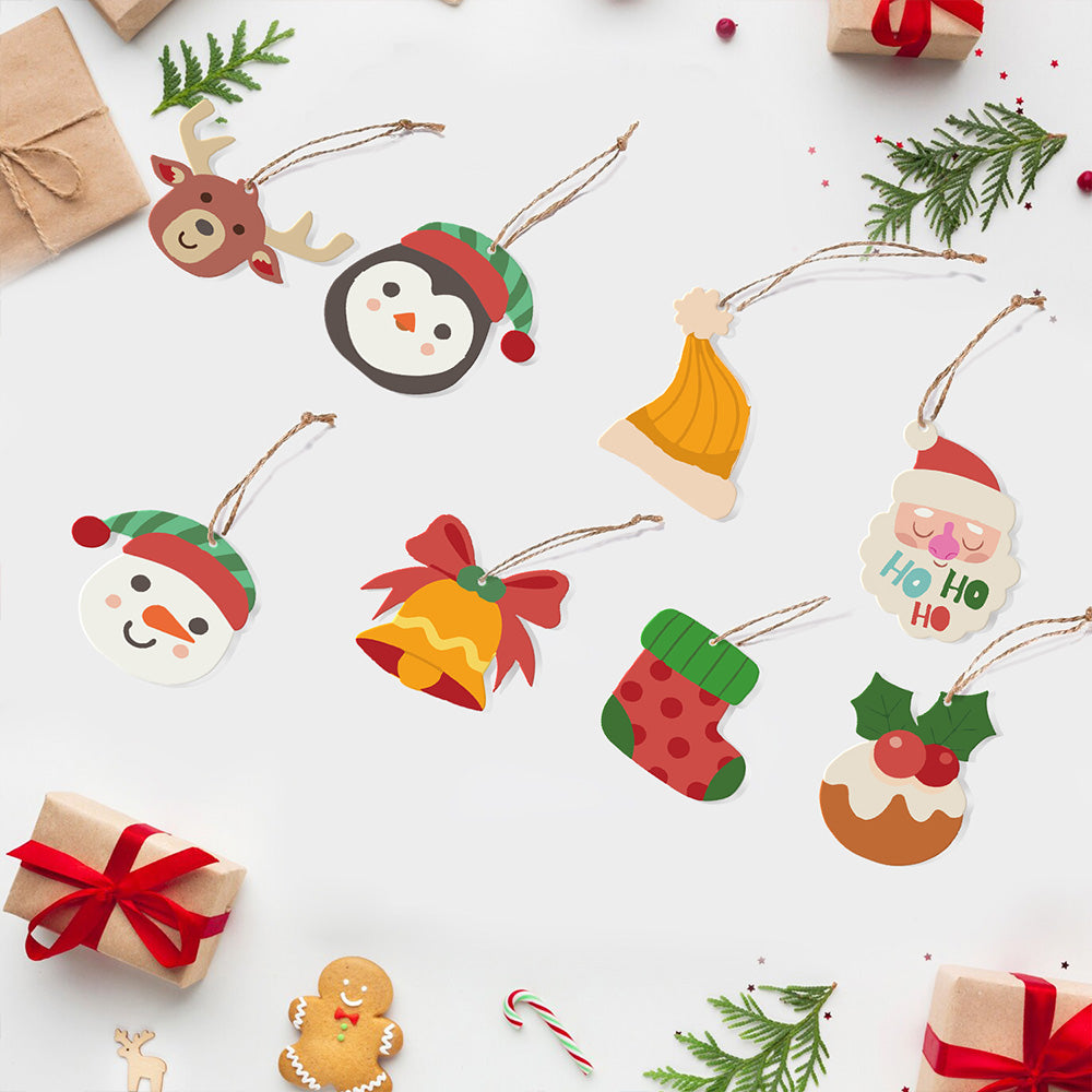 8 Stück Weihnachtsschmuck Malen nach Zahlen | Elch und Pinguin Set