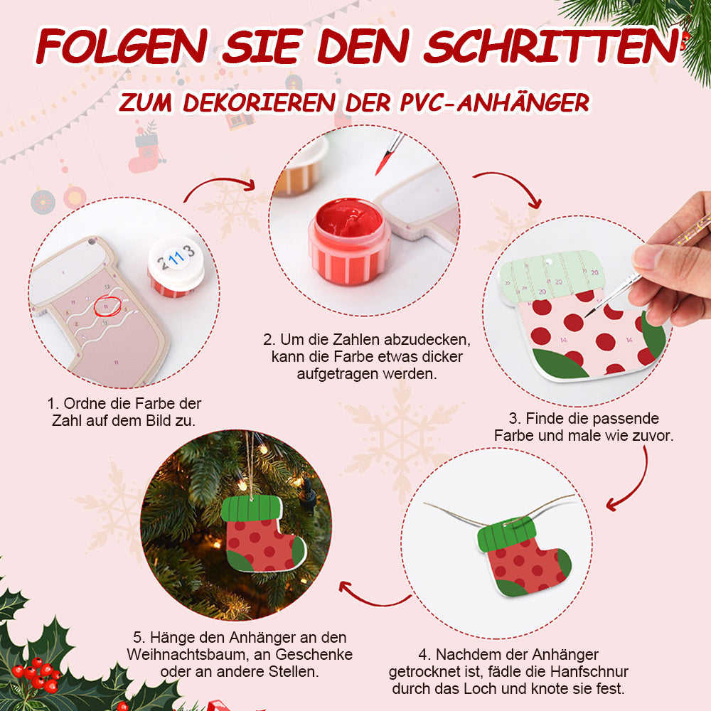 8 Stück Weihnachtsschmuck Malen nach Zahlen | Elch und Pinguin Set