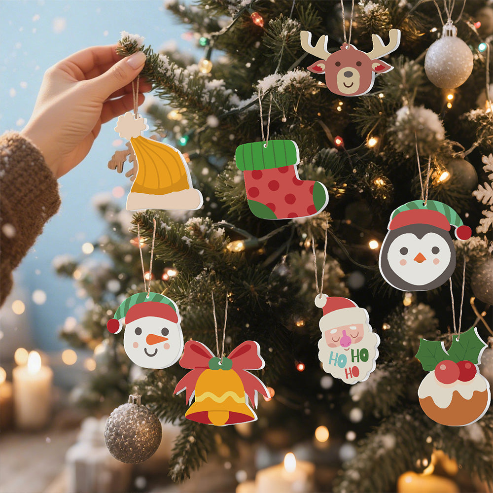 8 Stück Weihnachtsschmuck Malen nach Zahlen | Elch und Pinguin Set
