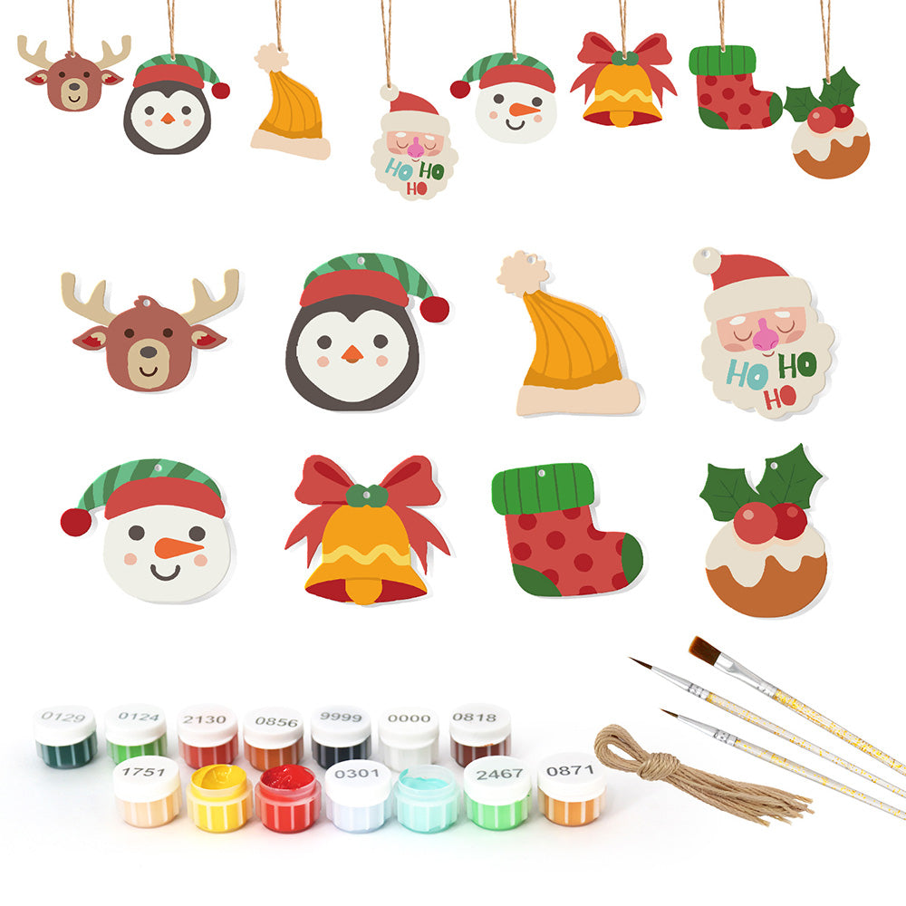 8 Stück Weihnachtsschmuck Malen nach Zahlen | Elch und Pinguin Set