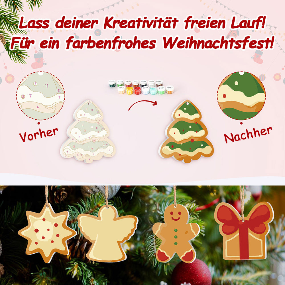 8 Stück Weihnachtsschmuck Malen nach Zahlen | Erdbeerkuchen und Lebkuchenmann Set