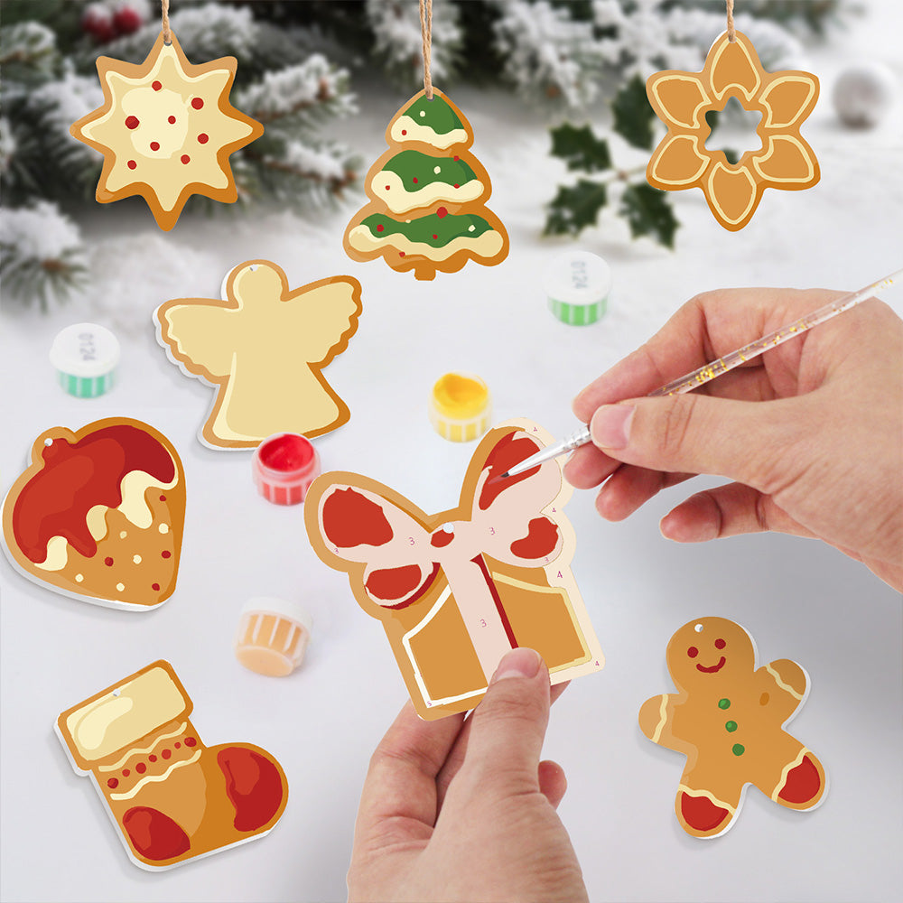 8 Stück Weihnachtsschmuck Malen nach Zahlen | Erdbeerkuchen und Lebkuchenmann Set