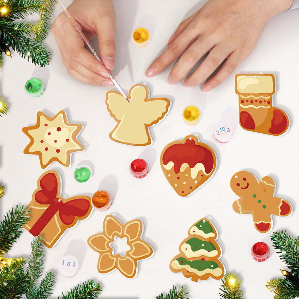 8 Stück Weihnachtsschmuck Malen nach Zahlen | Erdbeerkuchen und Lebkuchenmann Set