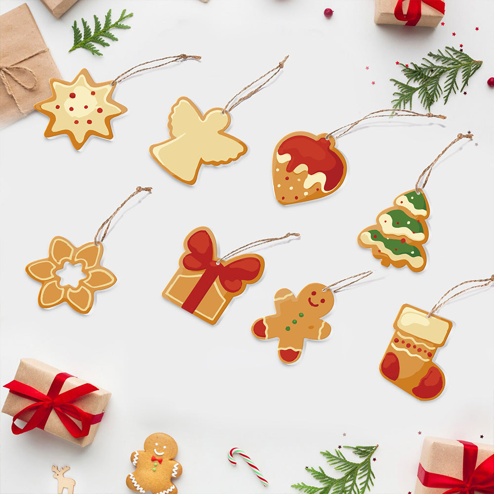 8 Stück Weihnachtsschmuck Malen nach Zahlen | Erdbeerkuchen und Lebkuchenmann Set