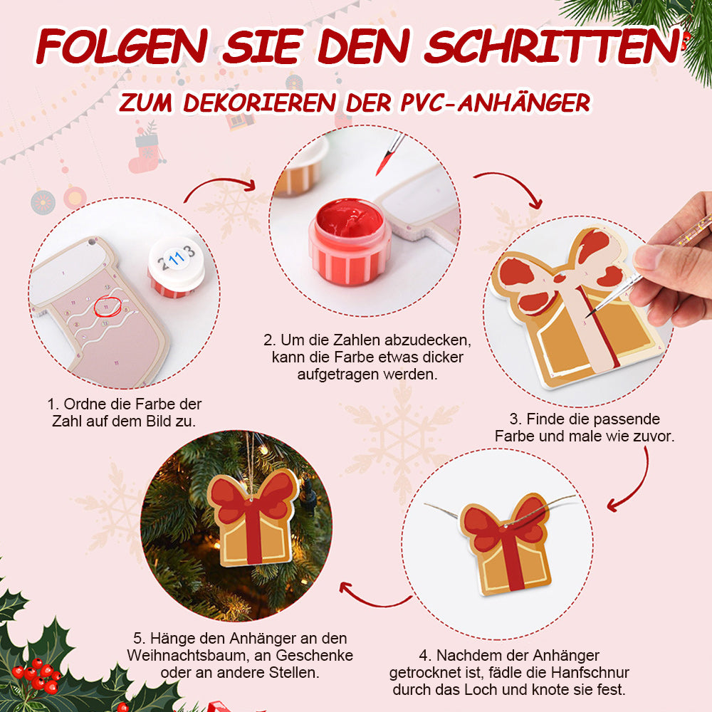 8 Stück Weihnachtsschmuck Malen nach Zahlen | Erdbeerkuchen und Lebkuchenmann Set