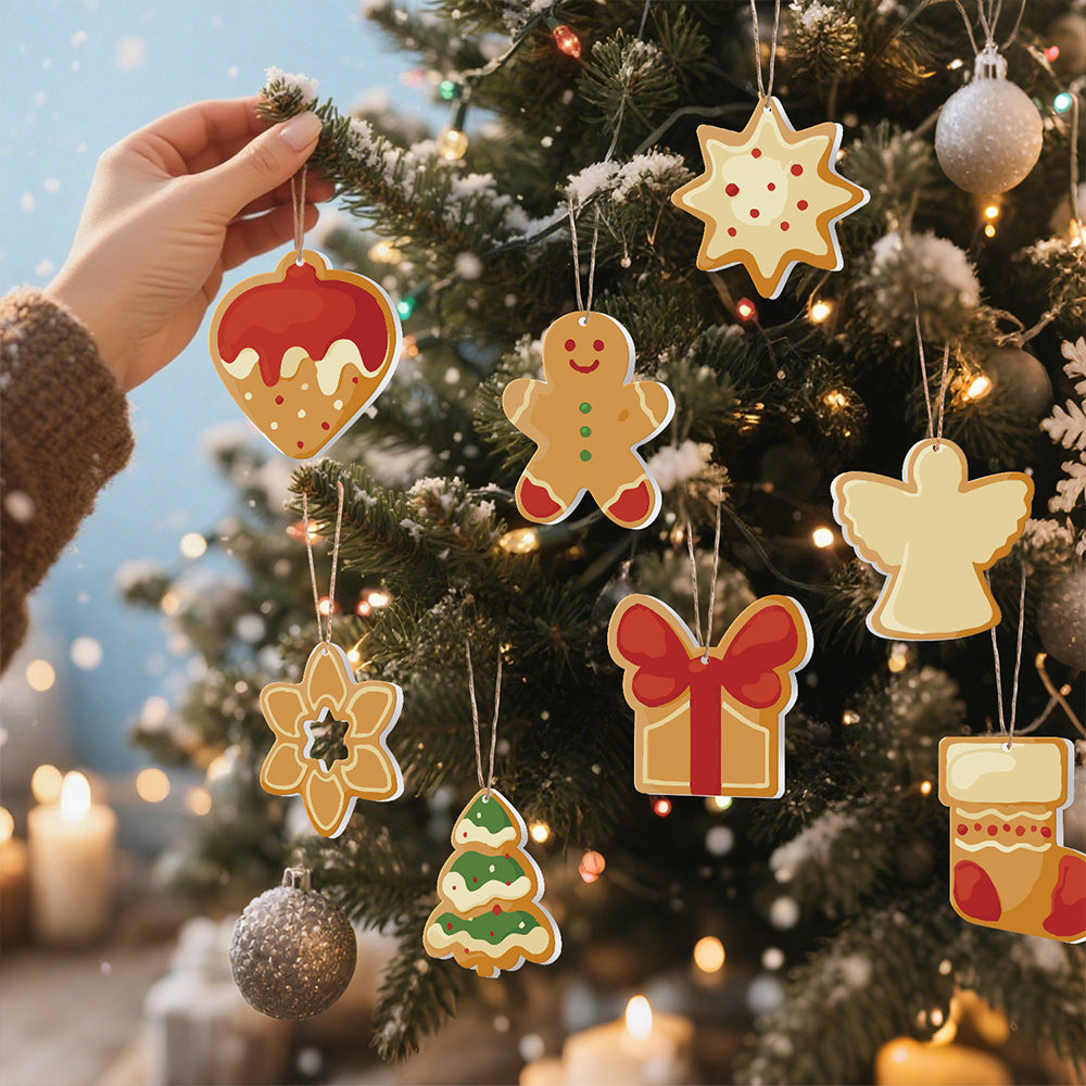 8 Stück Weihnachtsschmuck Malen nach Zahlen | Erdbeerkuchen und Lebkuchenmann Set