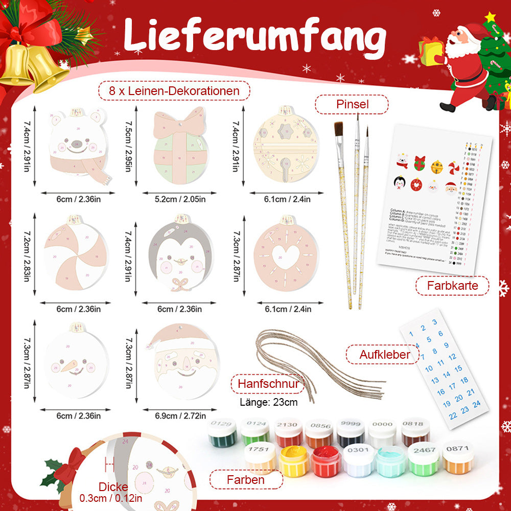 8 Stück Weihnachtsschmuck Malen nach Zahlen | Geschenk und Tiere Set