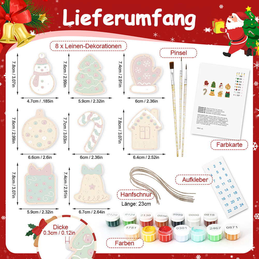 8 Stück Weihnachtsschmuck Malen nach Zahlen | Glocken und Handschuhe Set