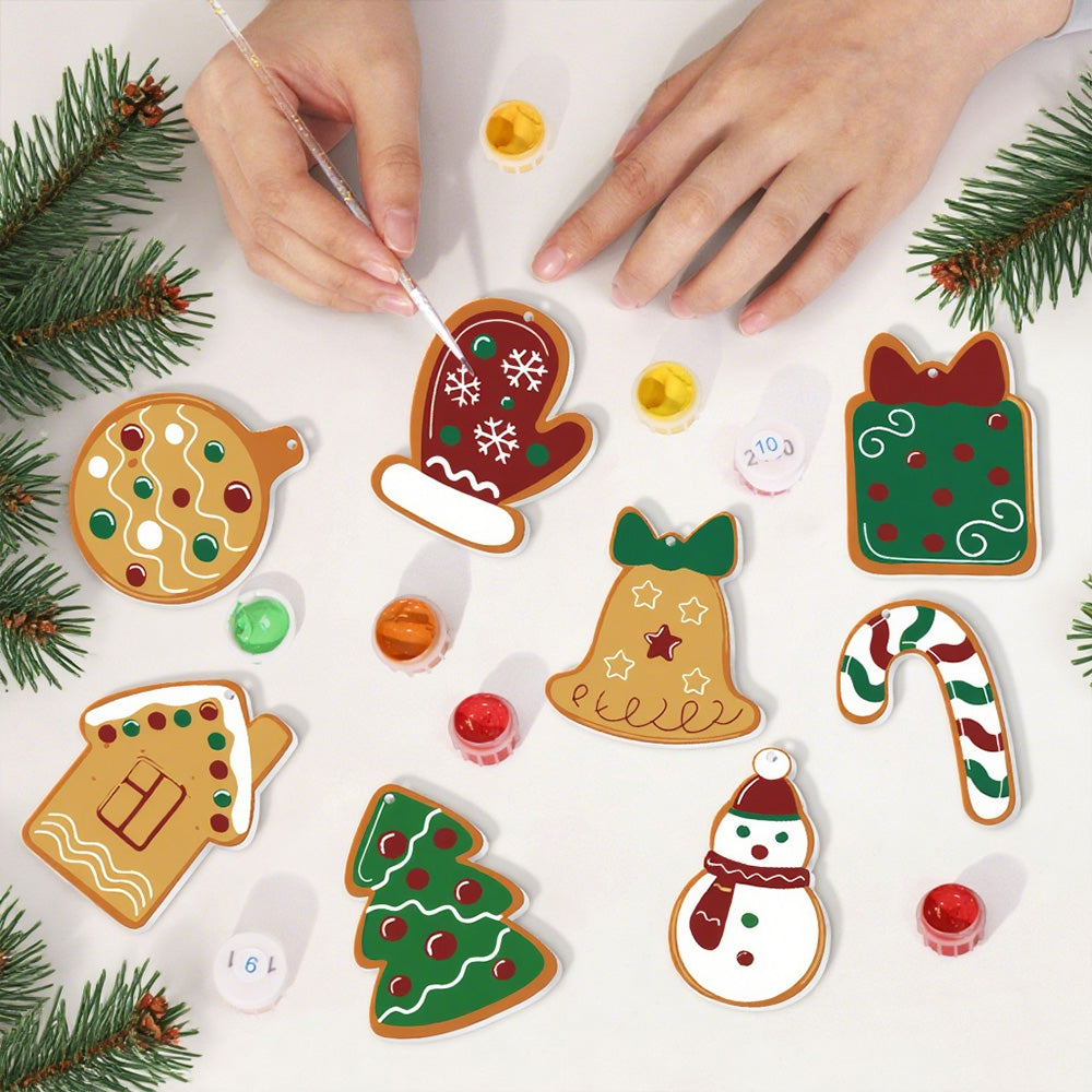 8 Stück Weihnachtsschmuck Malen nach Zahlen | Glocken und Handschuhe Set