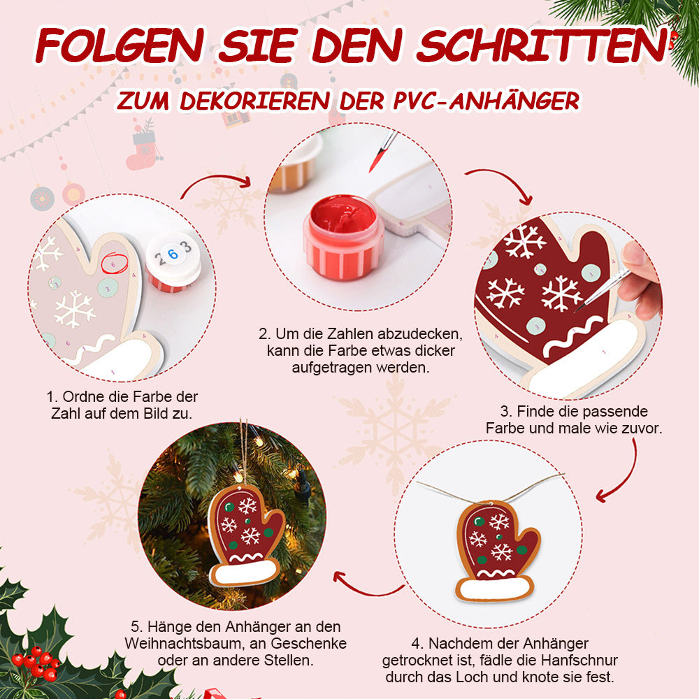 8 Stück Weihnachtsschmuck Malen nach Zahlen | Glocken und Handschuhe Set