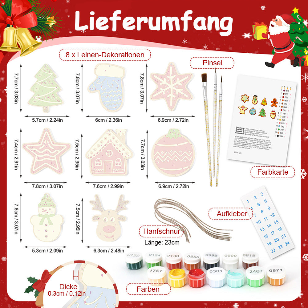 8 Stück Weihnachtsschmuck Malen nach Zahlen | Haus und Sterne Set
