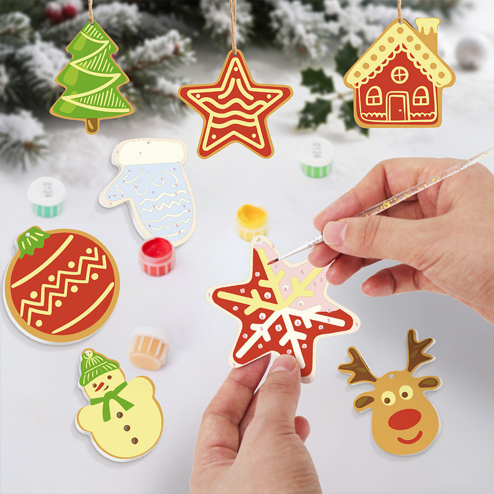8 Stück Weihnachtsschmuck Malen nach Zahlen | Haus und Sterne Set