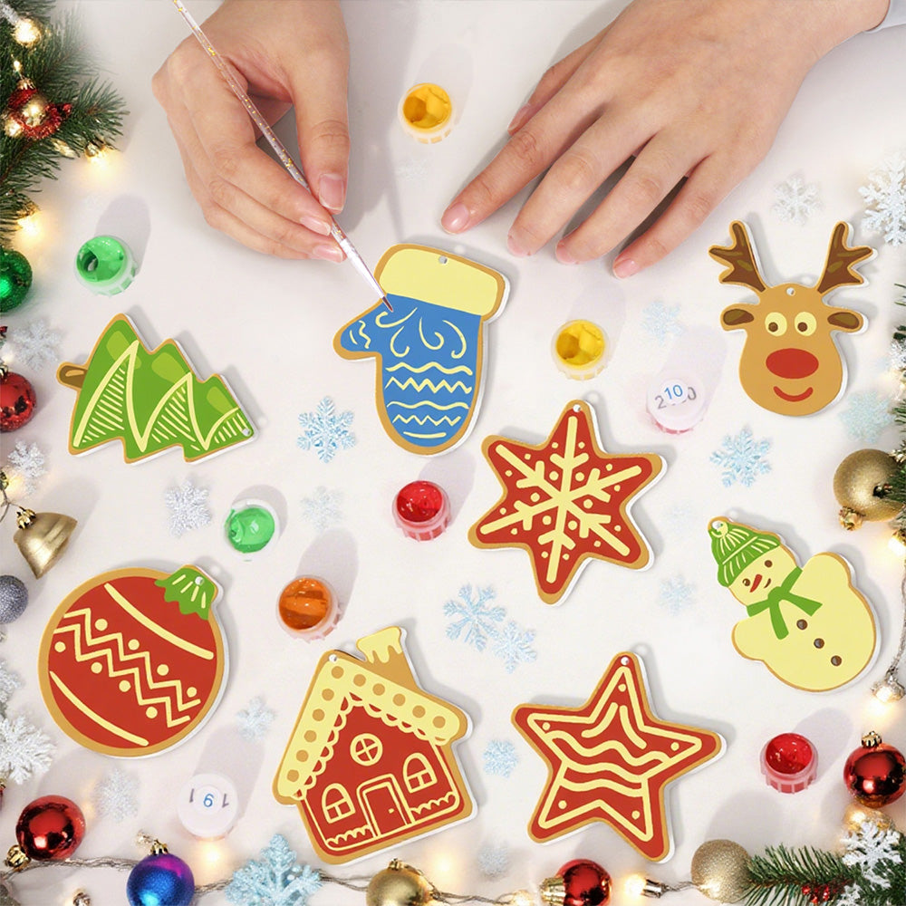 8 Stück Weihnachtsschmuck Malen nach Zahlen | Haus und Sterne Set