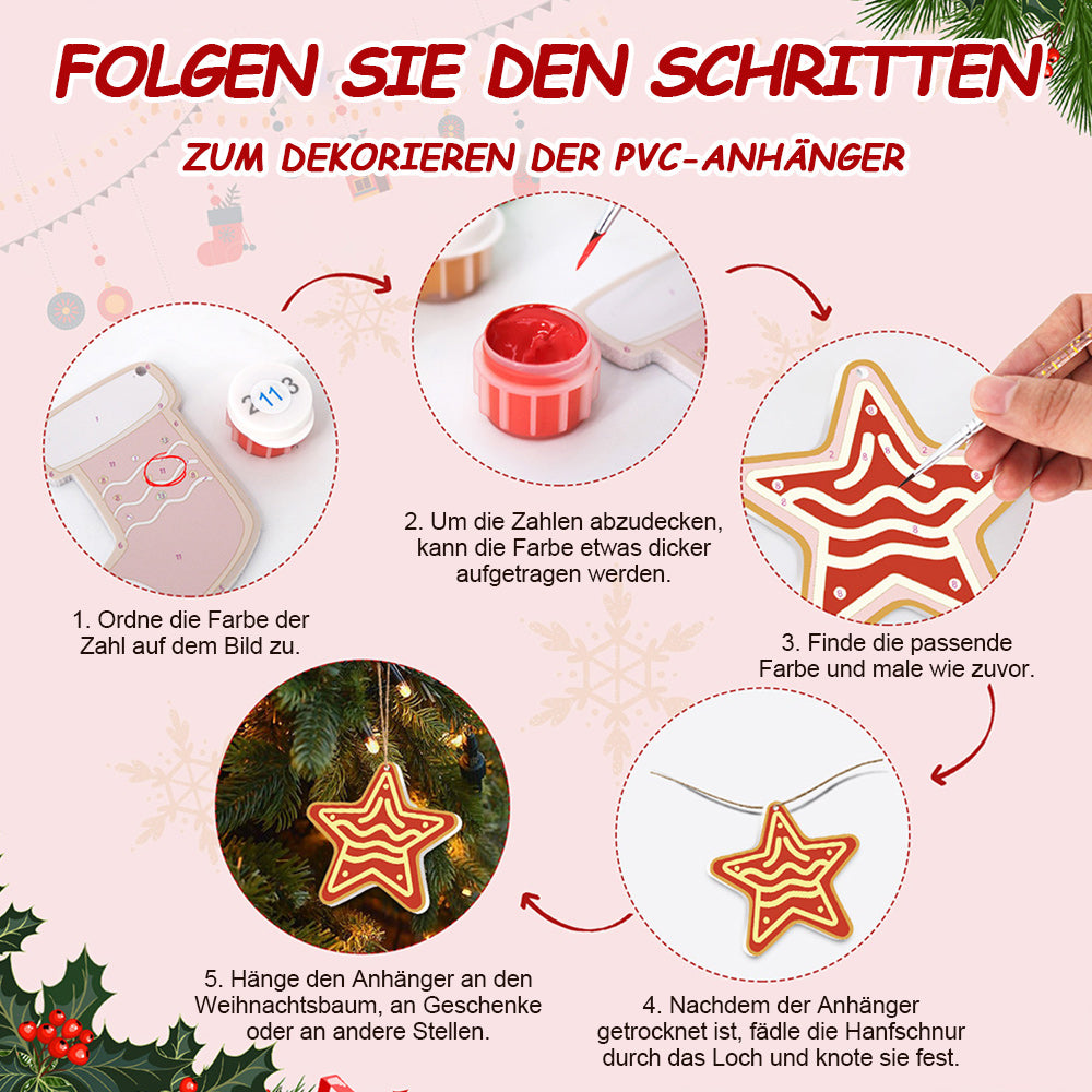 8 Stück Weihnachtsschmuck Malen nach Zahlen | Haus und Sterne Set