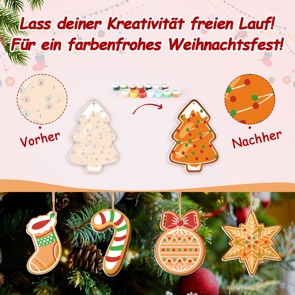 8 Stück Weihnachtsschmuck Malen nach Zahlen | Lebkuchenmann Set