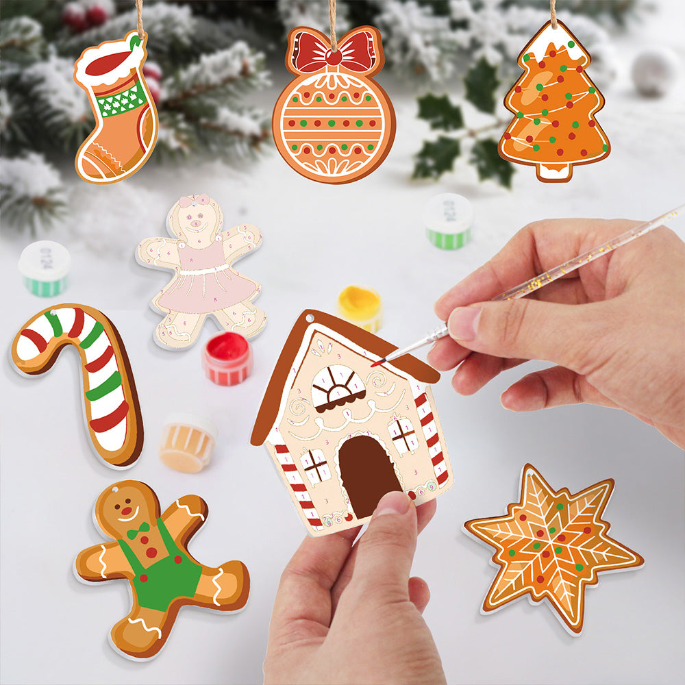 8 Stück Weihnachtsschmuck Malen nach Zahlen | Lebkuchenmann Set