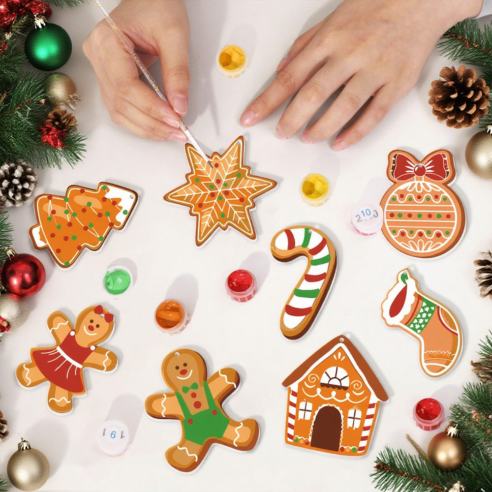 8 Stück Weihnachtsschmuck Malen nach Zahlen | Lebkuchenmann Set
