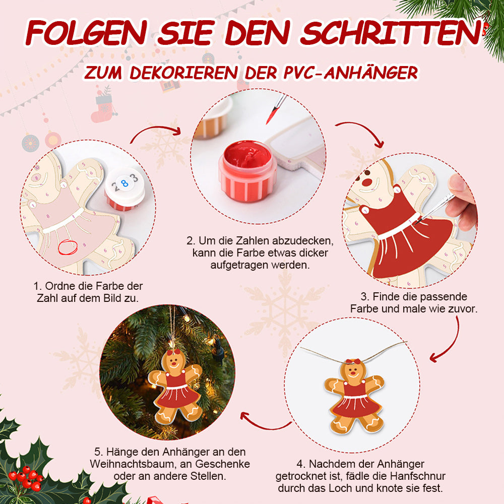 8 Stück Weihnachtsschmuck Malen nach Zahlen | Lebkuchenmann Set