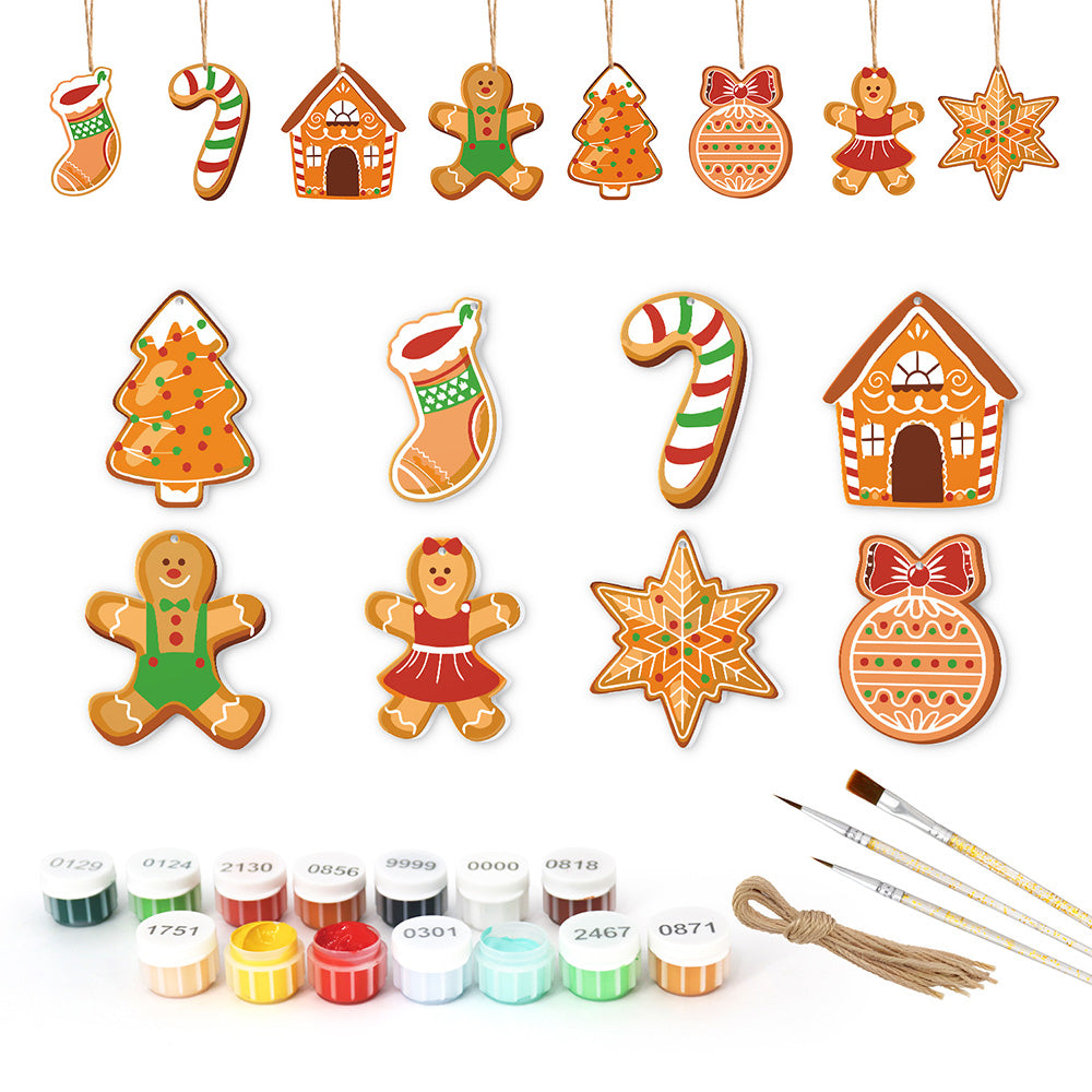 8 Stück Weihnachtsschmuck Malen nach Zahlen | Lebkuchenmann Set