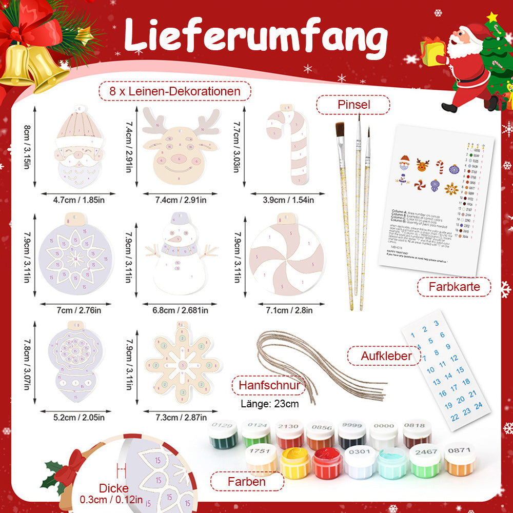 8 Stück Weihnachtsschmuck Malen nach Zahlen | Lila Dekoration Set
