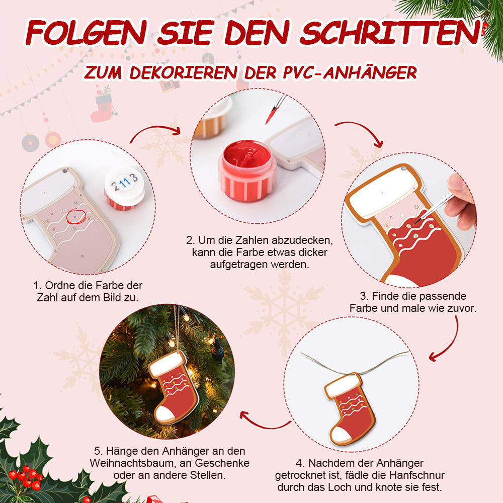 8 Stück Weihnachtsschmuck Malen nach Zahlen | Magischer Weihnachtsstern Set
